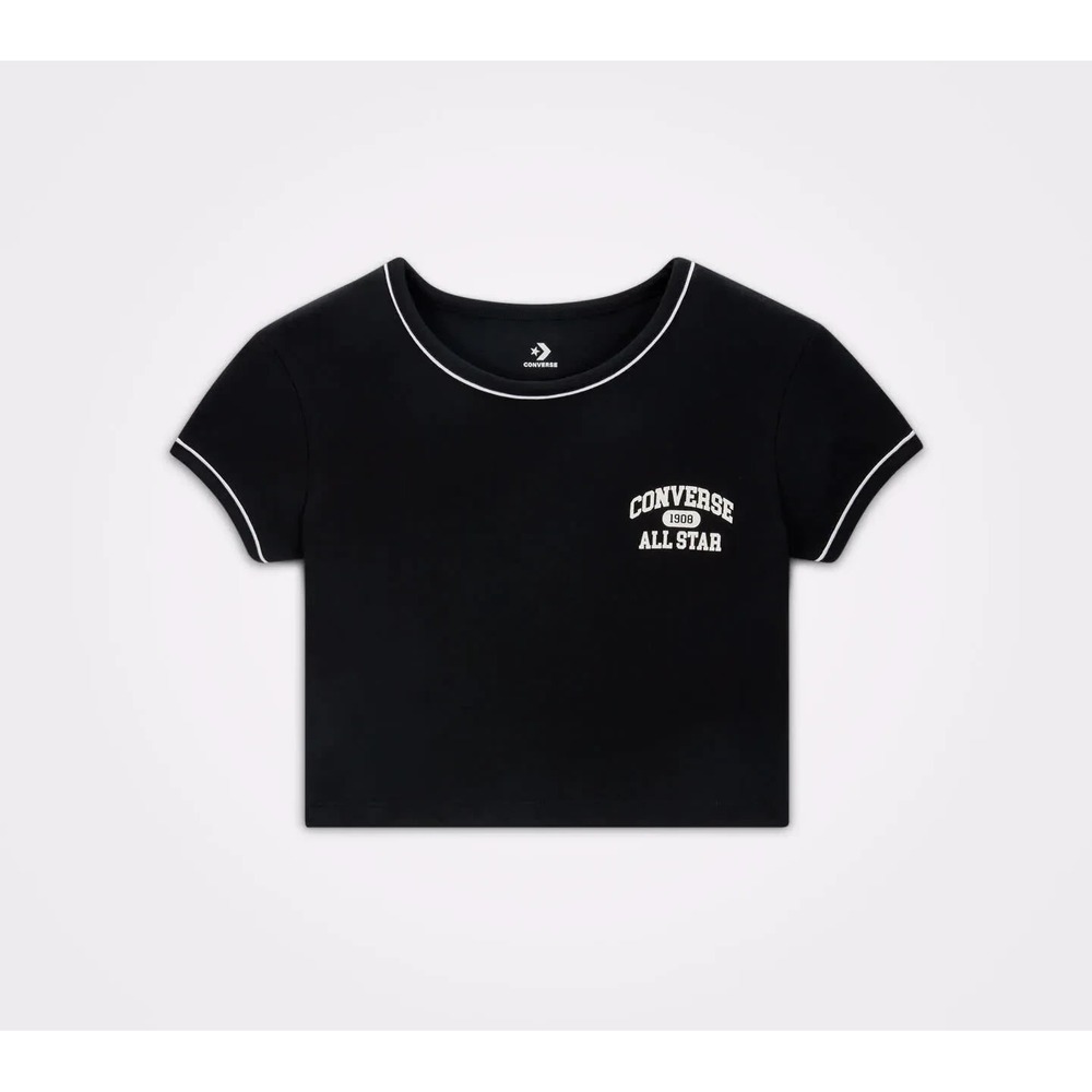 Converse All Star Ringer Top Cropped T-Shirt  Black‎ 90s Popstar Relaxed Small - Picture 2 of 5